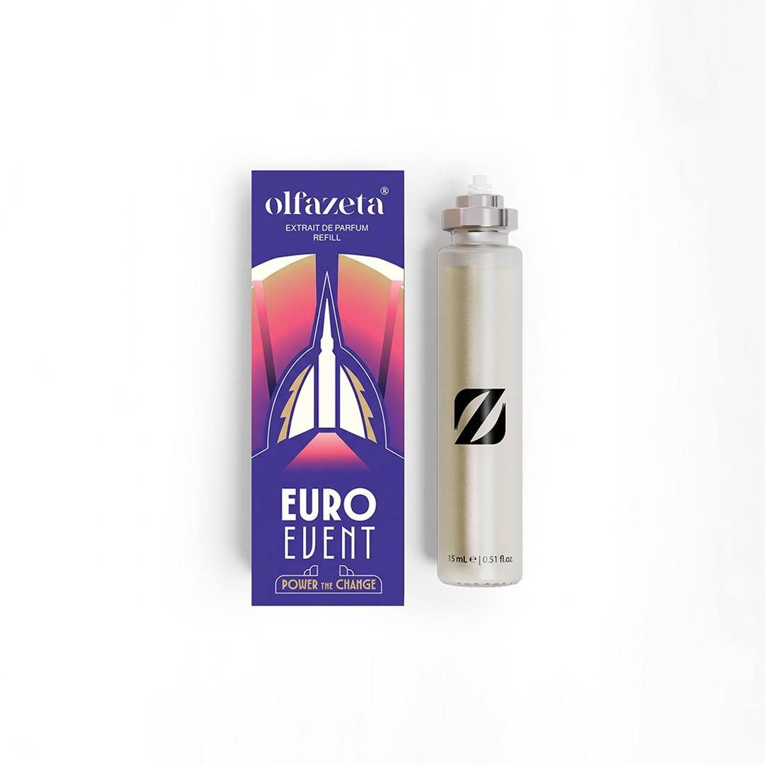 Ljubičasta kutija Olfazeta EuroEvent sa šarenom ilustracijom i punjenjem Extrait de Parfum 15 mL