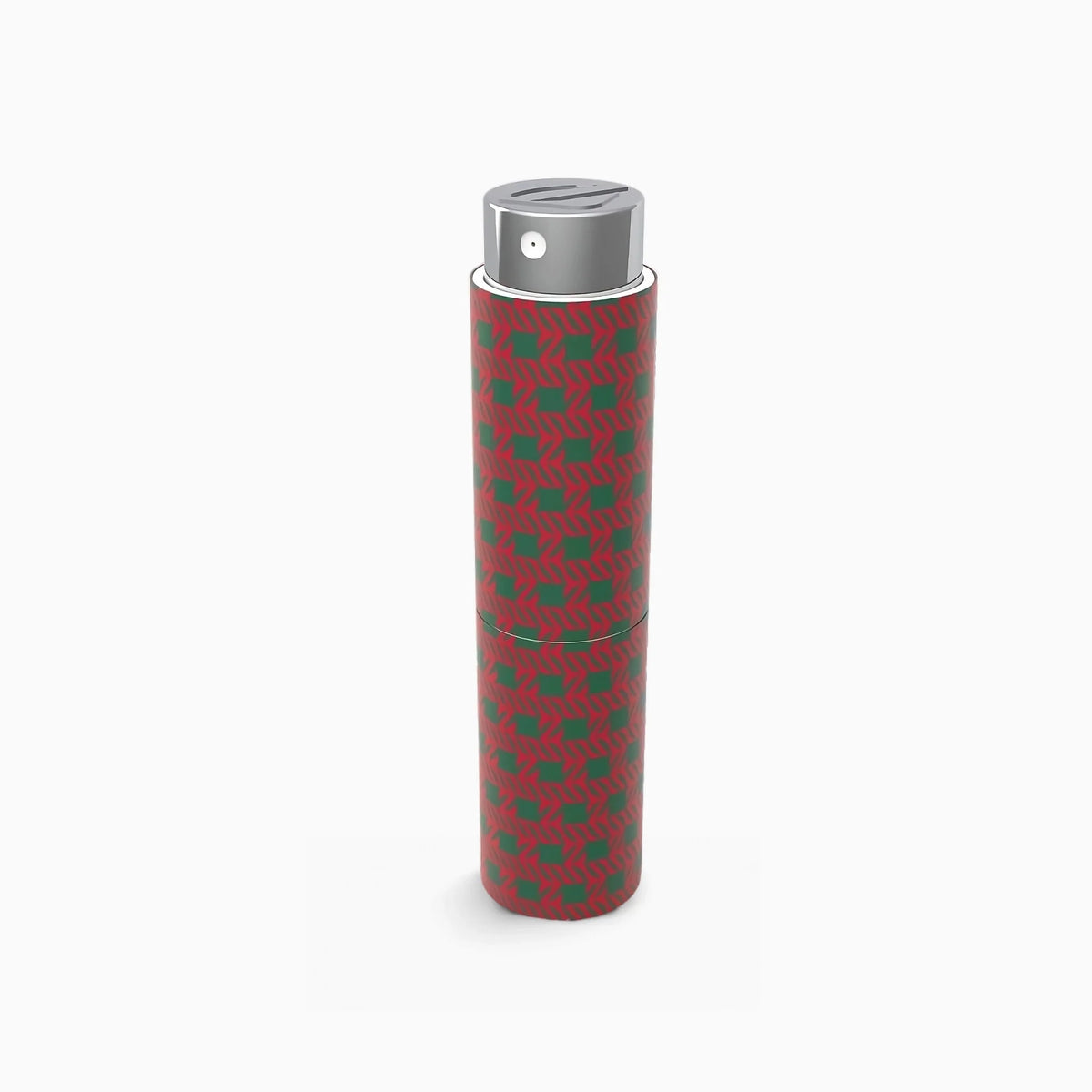 Étui de poche Olfazeta by Chogan à motif géométrique rouge et vert, capuchon chromé, fond blanc