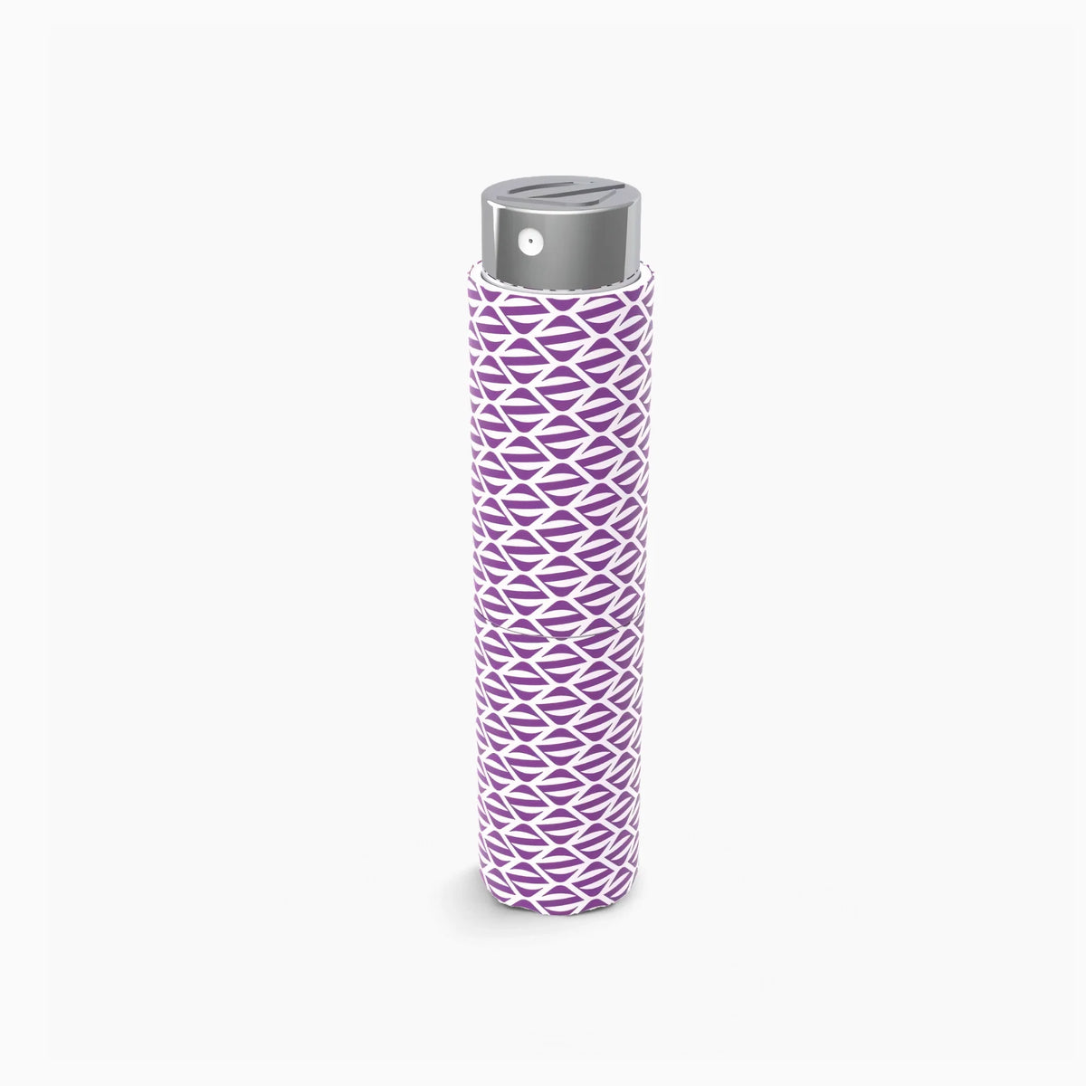 Étui de poche rechargeable Olfazeta by Chogan à motif géométrique violet et blanc, bouchon chromé